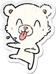 Obraz premium distressed sticker of a rude cartoon dancing polar bear sticking out tongue