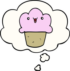 cartoon cupcake with face with thought bubble