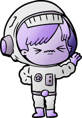angry cartoon space girl waving