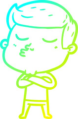cold gradient line drawing of a cartoon model guy pouting