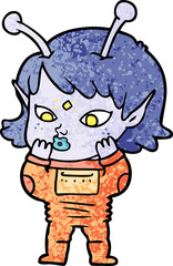 pretty cartoon nervous alien girl