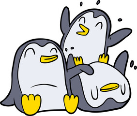 cartoon happy penguins