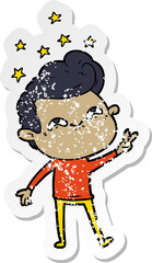 distressed sticker of a cartoon excited man