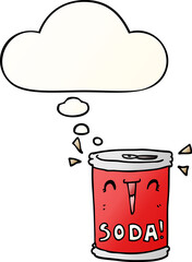 cartoon soda can with thought bubble in smooth gradient style