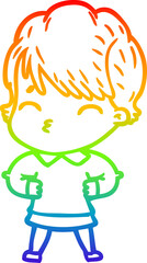 rainbow gradient line drawing of a cartoon woman thinking