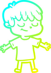 cold gradient line drawing of a cartoon happy boy