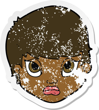 recommend clip art: retro distressed sticker of a cartoon sulking woman