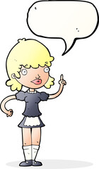 cartoon maid with speech bubble