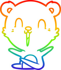 rainbow gradient line drawing of a happy laughing cartoon bear