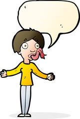 cartoon woman telling lies with speech bubble