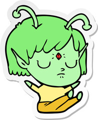 sticker of a cartoon alien girl