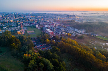 View at Pabianice city from a drone at sunset	
