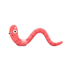 Cute smiling worm cartoon character, funny crawling earthworm personage. Isolated vector squirm grub, garden insect. Earth or soil garden earthworm. , isolated orchard invertebrate smiling creature