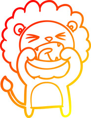 warm gradient line drawing of a cartoon lion