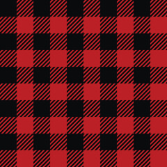 Classic Buffalo Plaid Lumberjack ornament seamless pattern background. Red and black checkered pattern, flannel fabric shirt print. Winter Christmas tartan backdrop