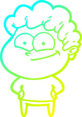 cold gradient line drawing of a cartoon happy man