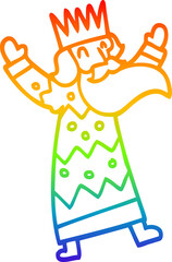 rainbow gradient line drawing of a cartoon jolly king