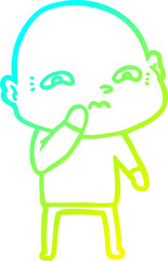cold gradient line drawing of a cartoon nervous man