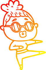 warm gradient line drawing of a cartoon dancing woman wearing sunglasses
