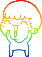 rainbow gradient line drawing of a cartoon happy man