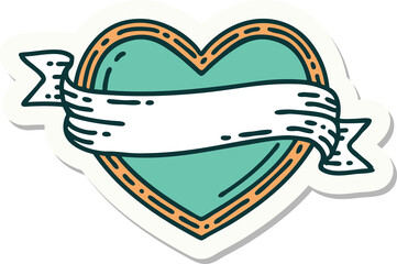sticker of tattoo in traditional style of a heart and banner