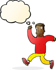 cartoon terrified man with thought bubble