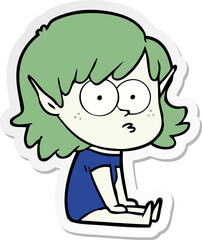 sticker of a cartoon elf girl staring