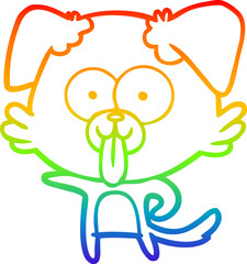 rainbow gradient line drawing of a cartoon dog with tongue sticking out