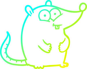 cold gradient line drawing of a cartoon happy white lab mouse