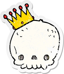 distressed sticker of a cartoon skull with crown
