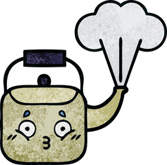 retro grunge texture cartoon of a steaming kettle