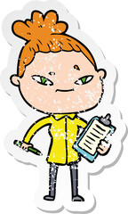 distressed sticker of a cartoon woman