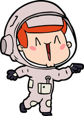 happy cartoon astronaut pointing