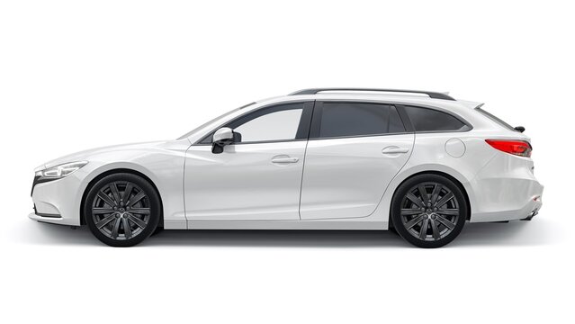 Tokyo, Japan. October 12, 2022. Mazda 6 2021. White family mid-size city car station wagon on a white background. 3d rendering.
