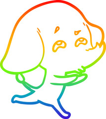 rainbow gradient line drawing of a cartoon elephant remembering