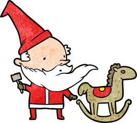 cartoon santa (or elf) making a rocking horse © lineartestpilot