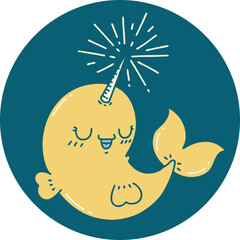 icon of a tattoo style happy narwhal © lineartestpilot