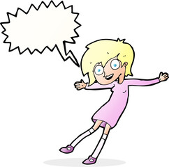 Obraz na płótnie Canvas cartoon crazy excited girl with speech bubble