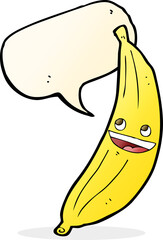 cartoon happy banana with speech bubble