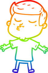 rainbow gradient line drawing of a cartoon model guy pouting