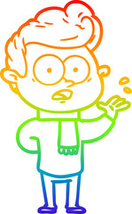 rainbow gradient line drawing of a cartoon staring man