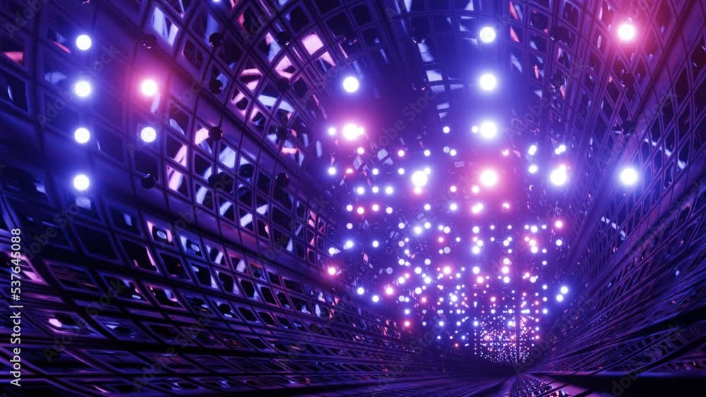 Poster data flow in tube channel. fly through hi-tech futuristic environment or neon tunnel, complex sci-fi