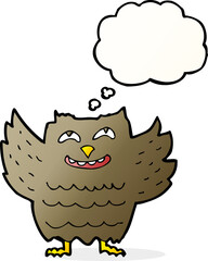 cartoon happy owl with thought bubble