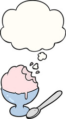 cartoon ice cream dessert with thought bubble