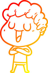 warm gradient line drawing of a laughing cartoon man