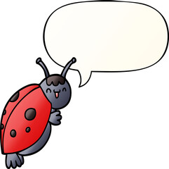 cute cartoon ladybug with speech bubble in smooth gradient style