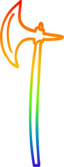 rainbow gradient line drawing of a cartoon medieval axe