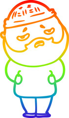 rainbow gradient line drawing of a cartoon worried man with beard