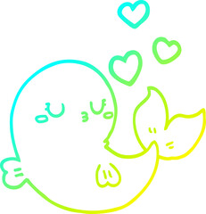 cold gradient line drawing of a cute cartoon whale in love