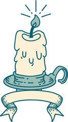 scroll banner with tattoo style spooky melting candle